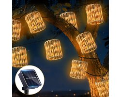 SnelShoppen - Solar String Lights voor Buiten - Set van 10 LED Rattan Lampionnen - Weerbestendig - 3.6 m - Oranje Tuinverlichting voor Feest en Decora