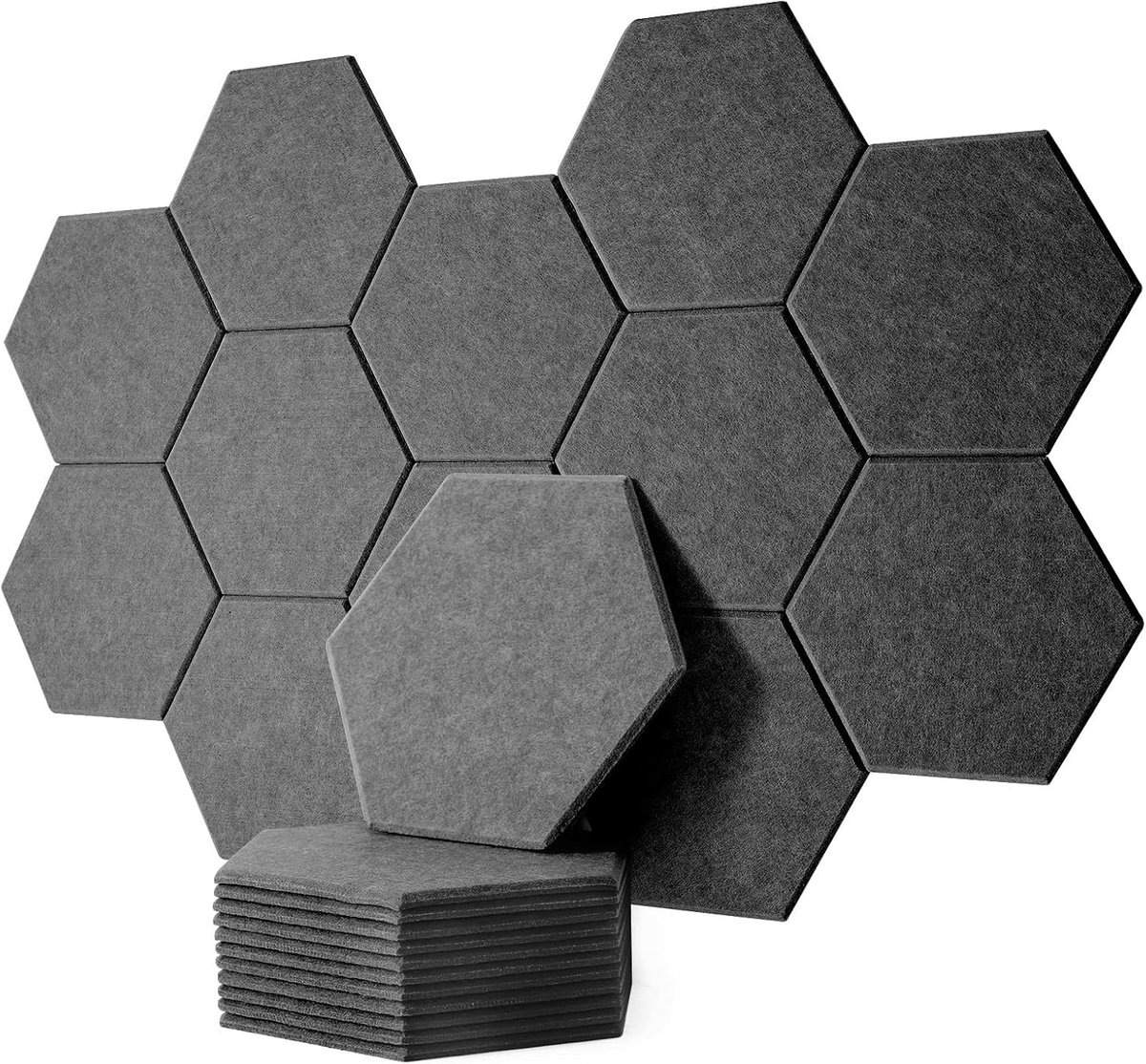 SnelShoppen - 12Pcs Geluidsabsorberende Hexagon Panels 30x26x1cm, Hoge Dichtheid Akoestische Schuim voor Studio, Kantoor & Wanddecoratie - Donkergrijs