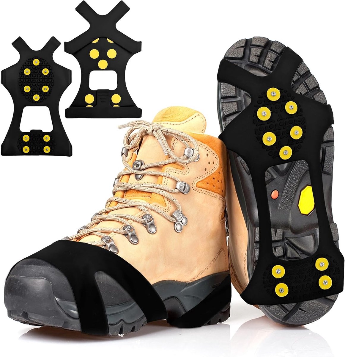 Winter Spikes voor Schoenen, Antislip Schoenklauwen met 10 RVS Spikes, Ideaal voor IJs, Sneeuw en Gladheid, Makkelijk Aan te Trekken en Opvouwbaar, EU Maat XL (44)