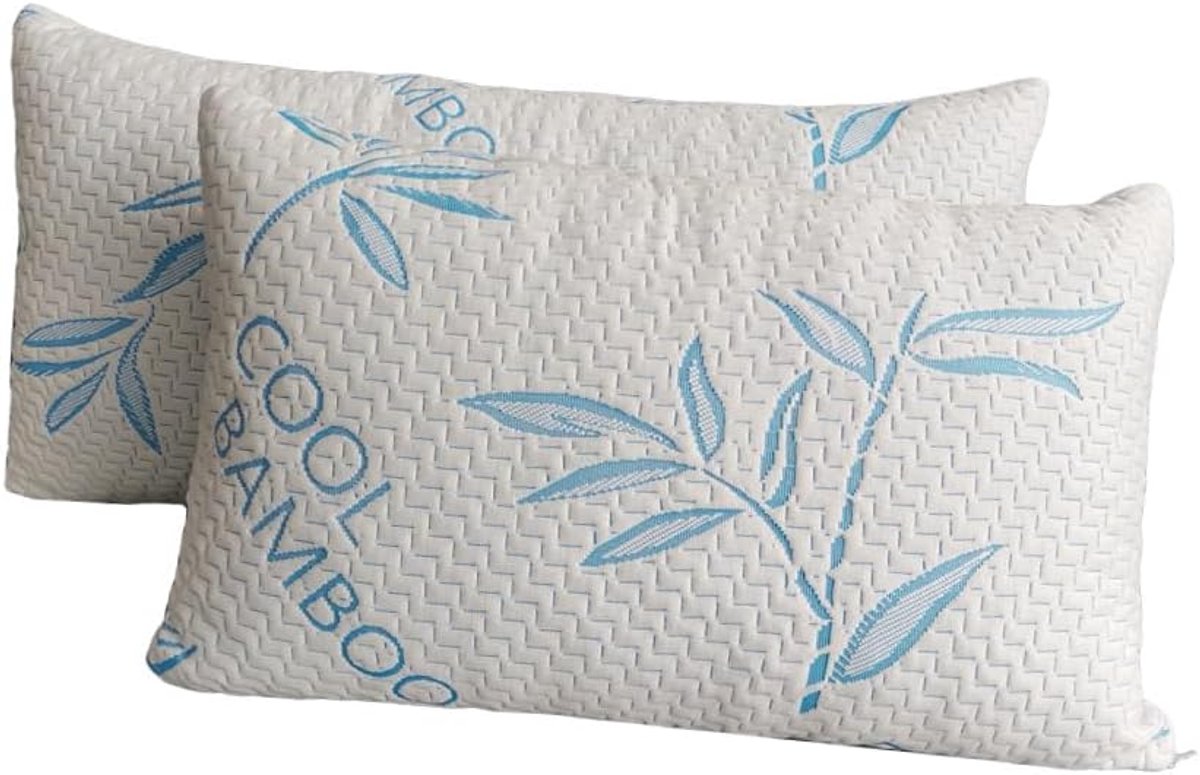 SnelShoppen - 2x King Size Kussens van Rayon Afgeleid van Bamboe, Koelende Versneden Geheugenfoam, Verstelbare Slaap Kussens met Afneembare/Washbare H
