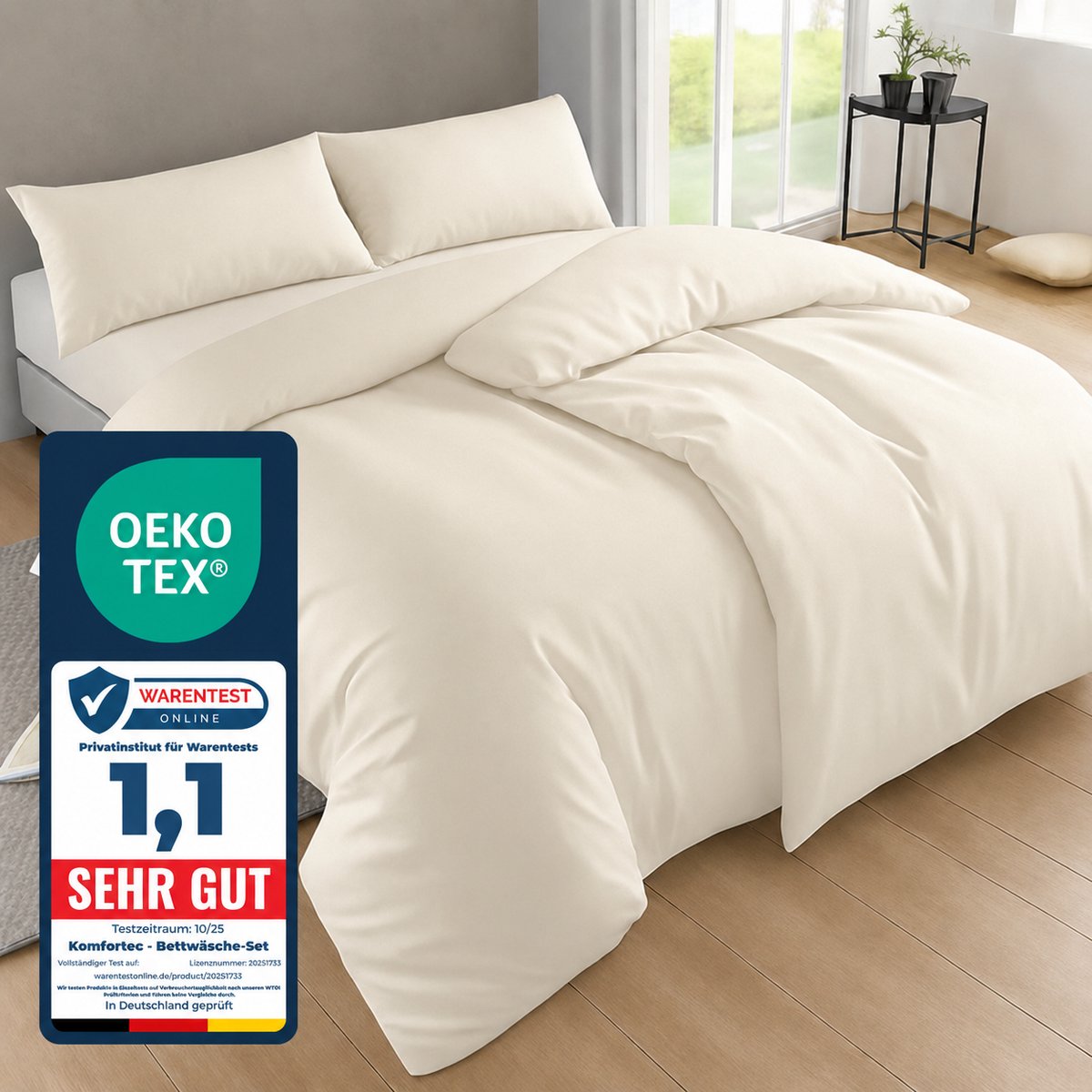 Komfortec Premium Dekbedovertrek 2x135x200 cm + Kussensloop 2x40x80 cm - 100% Microvezel - 90 g/m² - 4-Delige Superzachte Beddengoedset - met Rits - Ecru