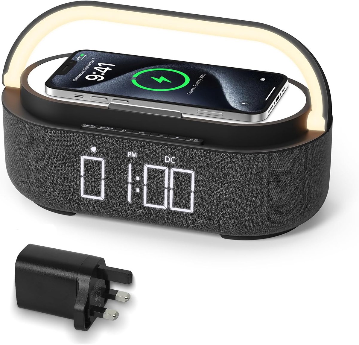 SnelShoppen - Digitale Alarmklok Radio met Draadloze Oplader, Bluetooth Speaker, USB Oplader, Slimme Wecker, Snooze Functie, Inductieve Oplaadstation,