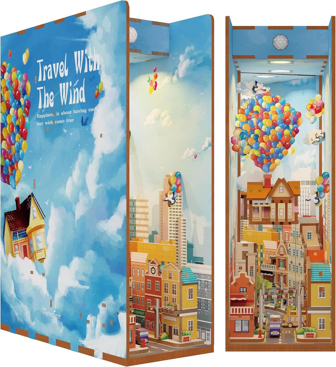 SnelShoppen - DIY Booknook Kit 3D Houten Puzzel voor Volwassenen - Miniatuur Huis Kit met Licht - Creatief Cadeau voor Vrouwen en Mannen (De Vliegende