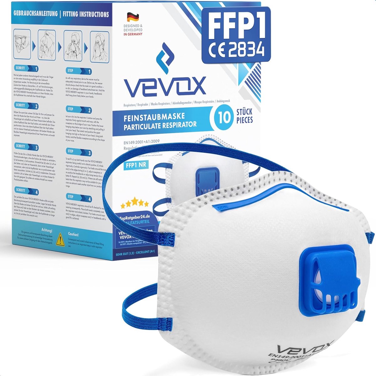 SnelShoppen - FFP1 Stofmasker Set van 10 - Ademend Stofmasker met Ventiel - Geavanceerd Filter - Veiligheid voor Thuis, Tuin en Werk