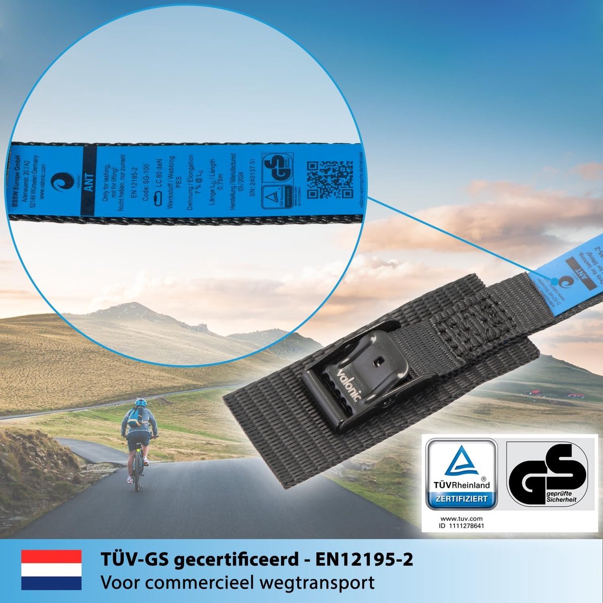 SnelShoppen - 4 x 75 cm Korte Spanbanden 19 mm 80 kg Gevoerd TÜV GS Gecertificeerd - Fietsendrager, Dakkoffer, Kajak - Zwart - Verstelbare Vastzetband