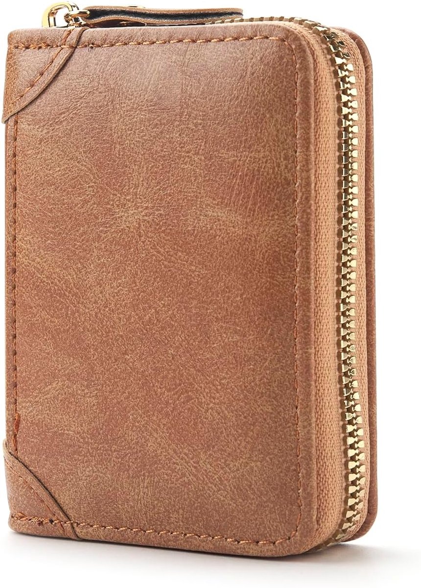 SnelShoppen - Card Holder met Muntcompartiment, Leer Creditcardhouder voor Tot 20 Kaarten, RFID Bescherming, Minimalistisch A-Khaki voor Mannen en Vro