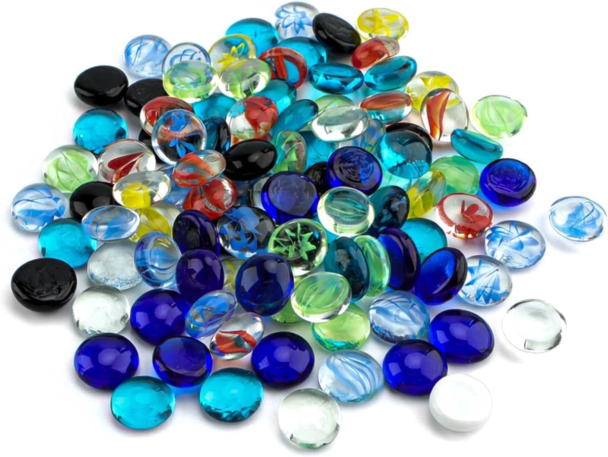 SnelShoppen - 105pcs Glass Pebbles - Decoratieve Glazen Gems voor Vazen, Mixed Kleuren, Hoge Kwaliteit, Perfect voor Feest, Tuin en Interieur