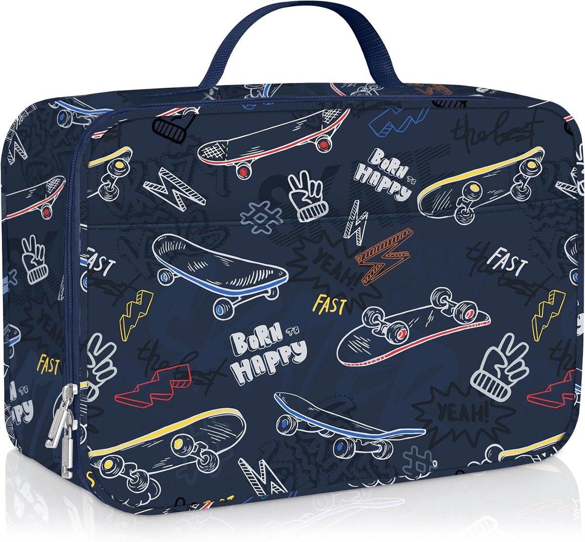 SnelShoppen - Grote Isolerende Lunchtas voor Kinderen - Skateboard Silhouet - Ideaal voor Picknick, Sport en School - Blauw - EPE Foam en PEVA Materia