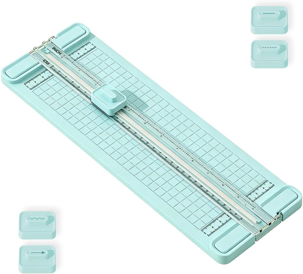 SnelShoppen - Paper Trimmer A4 4-in-1 Snijmachine 310mm met Ruitjesbasis en Verwisselbare Snijkoppen voor Rechte Snede, Dotted Line, Golfrand, Rilline