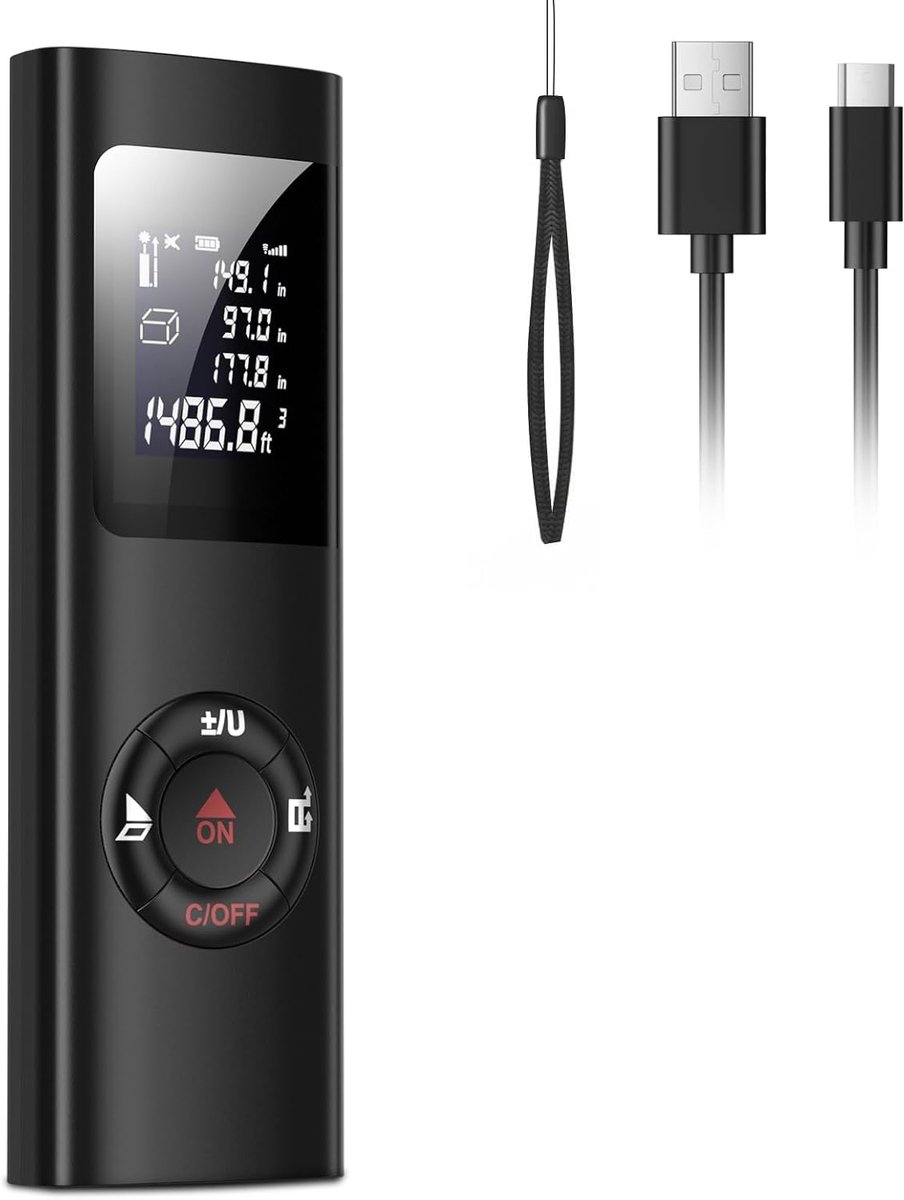 SnelShoppen - Laser Meter 60m - Draagbare Digitale Laserafstandsmeter met Backlight, Oplaadbaar, Nauwkeurige Metingen voor Volume, Oppervlakte en Pyth