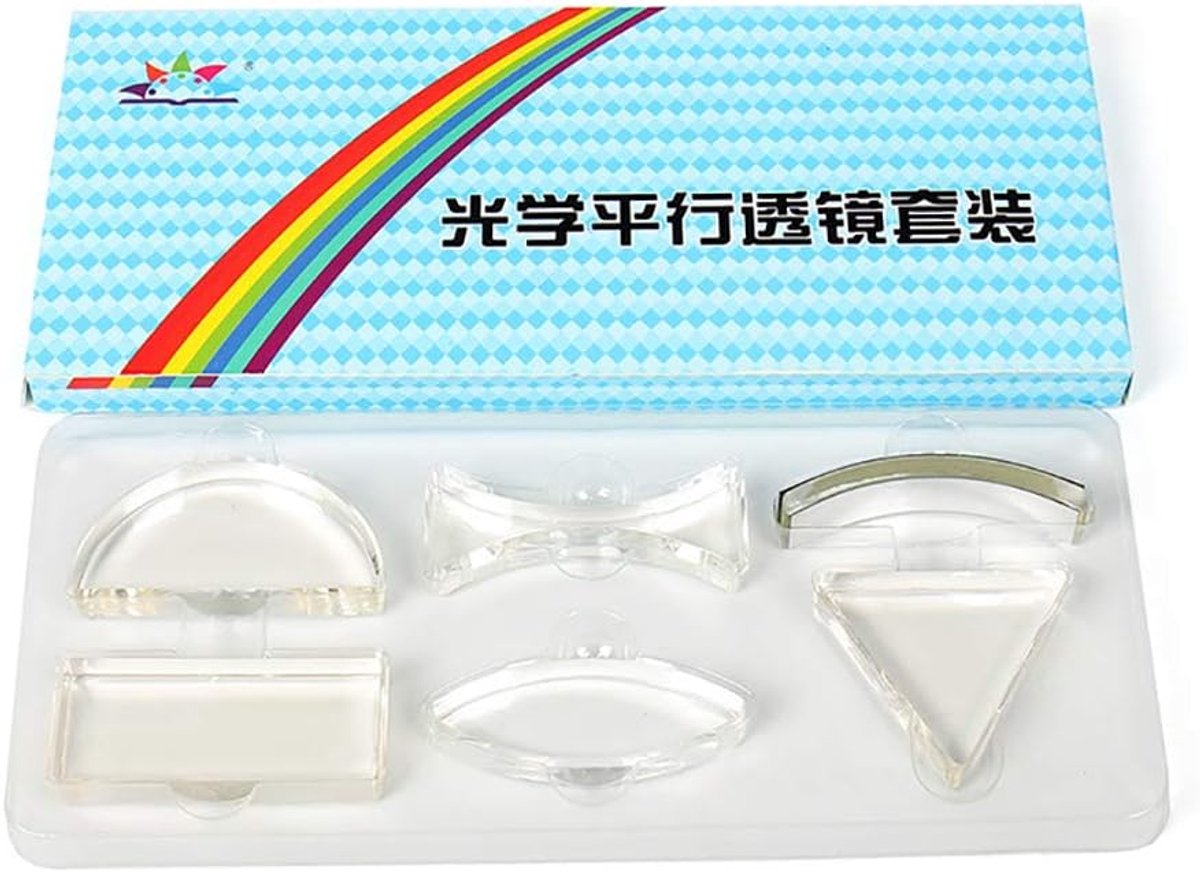 SnelShoppen - Optische Lenzen Set 6-delig - Meniscus, Biconvex, Biconcaus, Driehoek Prism, Acryl, Educatief, Experimenteer Set voor Wetenschap en Onde