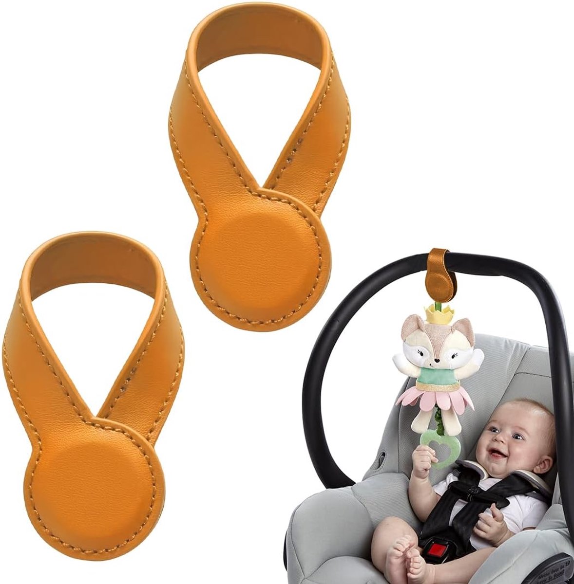 SnelShoppen - Set van 2 Gele Magneetclips voor Kinderwagen - Sterke Grip, Duurzaam Kunstleer, Ideaal voor Bevestigen van Gaasdoeken en Speelgoed - Per