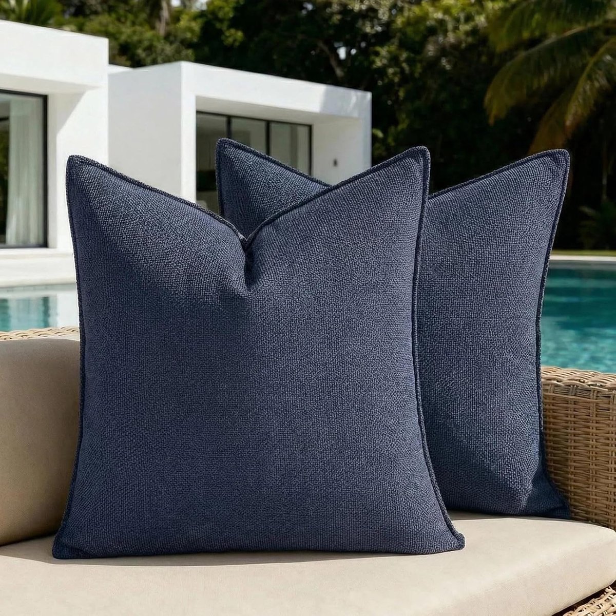 SnelShoppen - Set van 2 Kussenhoezen 50 x 50 cm, Navy Blauw, Waterproof Chenille Decoratieve Kussenhoezen, Tuin Kussenhoezen, Weerbestendig, Zachte Ku