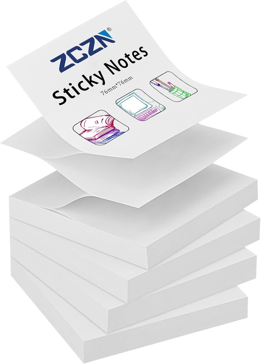 SnelShoppen - Pop-up Sticky Notes 76x76mm, 4 Pads Heldere Kleur Zelfklevende Notities, 100 Vel/Pad, Organisatie, Kantoor, School