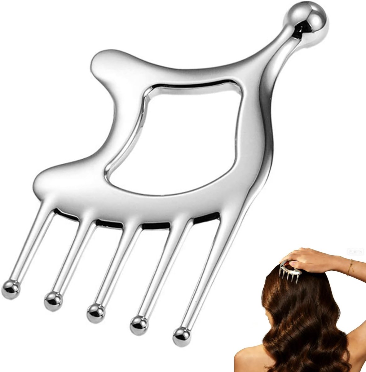SnelShoppen - Stainless Steel Draagbare Scalp Massager, Hoofdmassage Borstel, Gua Sha Tool voor Trigger Point Therapie en Acupressuur - Anti-Rimpel vo