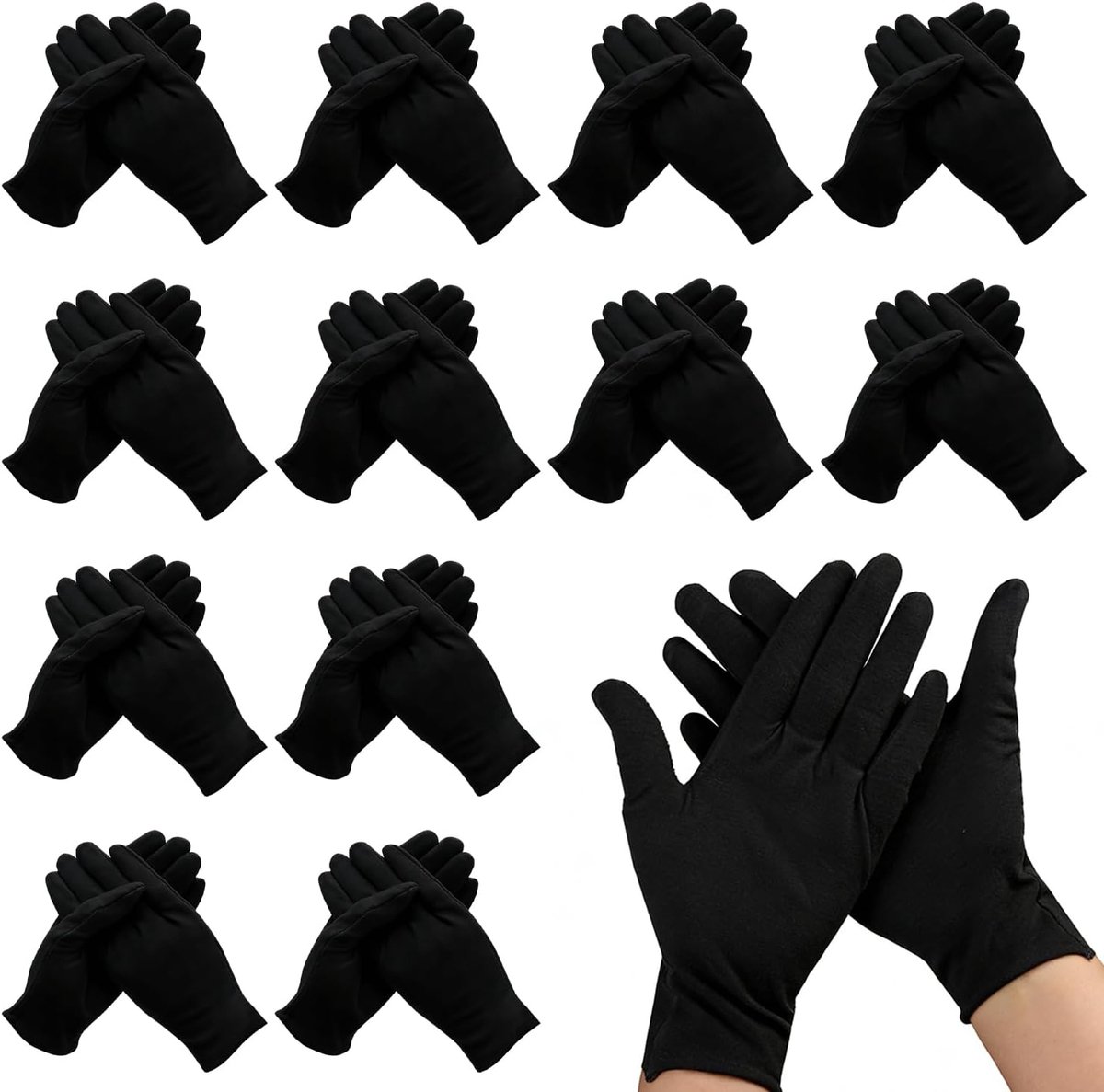 SnelShoppen - 12 Paar Zwarte Katoenen Handschoenen - Vochtinbrengende Handschoenen voor Droge Huid, Eczema, Muntverwerking en Sieradeninspectie - Adem