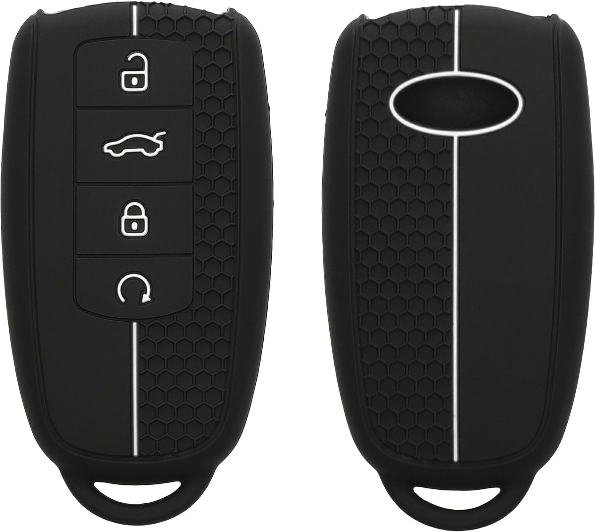 kwmobile autosleutel hoesje geschikt voor Chery Omoda C5 / Jaecoo 7 / Tiggo 7 Pro 8 Pro / Arrizo 5 hoes - Siliconen autosleutel behuizing - Auto sleutel case met honingraat - Sleuteletui in zwart / wit