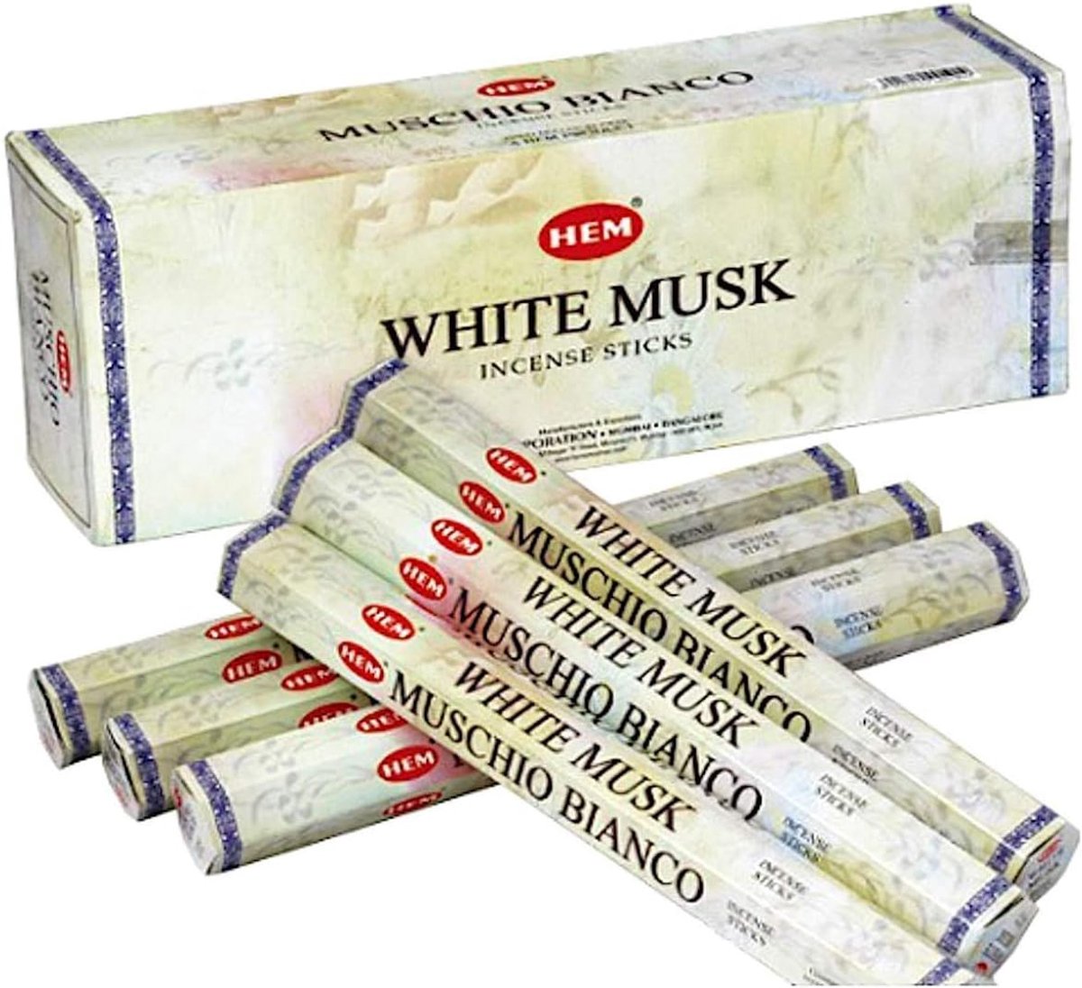 SnelShoppen - 2 x Hem Wierookstokjes (12 Hexagonale Dozen, 240 Sticks) met JRose Wierookhouder Set - White Musk Geur voor Ontspanning, Meditatie, Fees