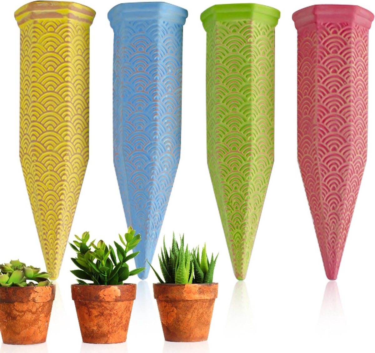 Set van 4 Terracotta Zelfwaterende Spikes voor Binnen- en Buitenplanten - Handige Plant Watering Apparaten voor Gemakkelijk Onderhoud