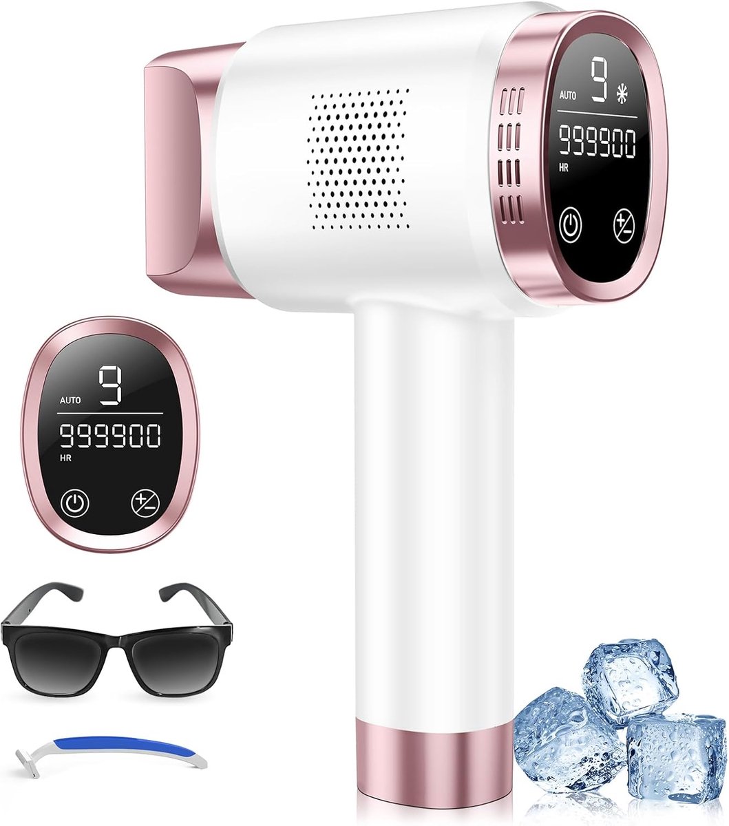 SnelShoppen - Haarverwijderingsapparaat met 8°C Koelsysteem, 9 Niveaus en 600 NM Rood Licht, LCD Touchscreen, Voor Vrouwen en Mannen, Gezicht, Armen,