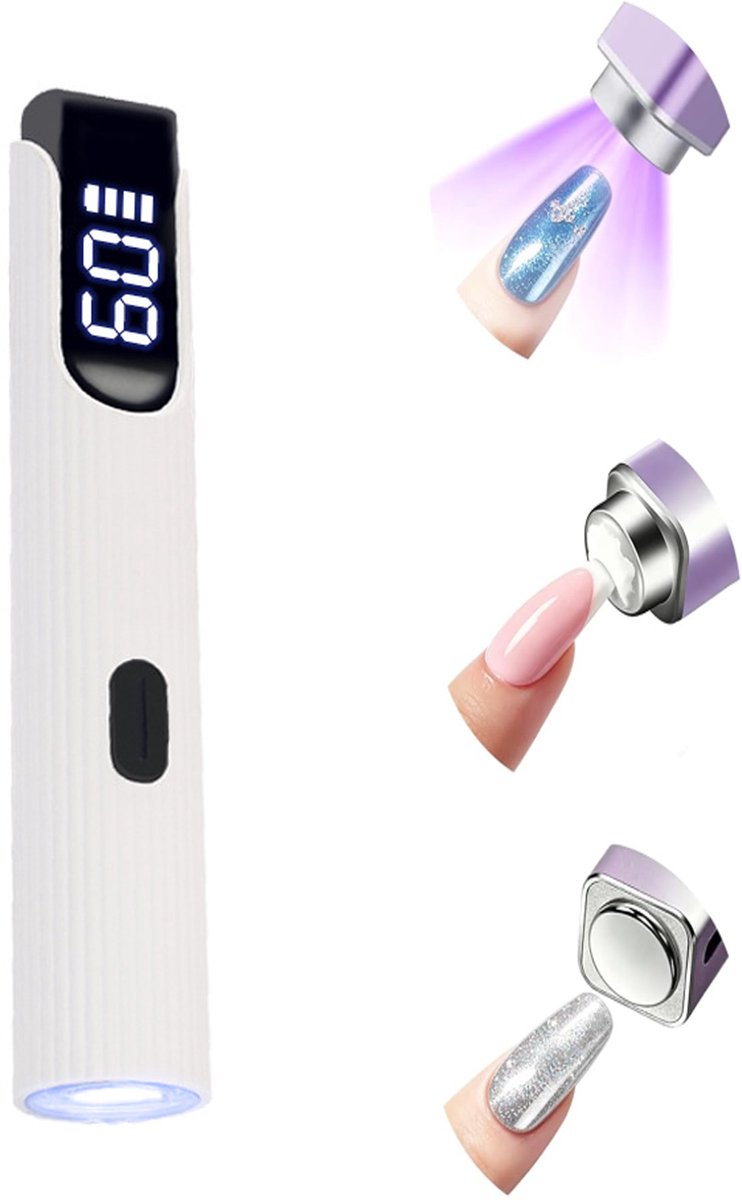 KZQ Draagbare UV-LED nagellamp met LED-display - Oplaadbaar en draadloos voor gelnagels en strass-decoratie - Perfect voor thuisgebruik - Wit