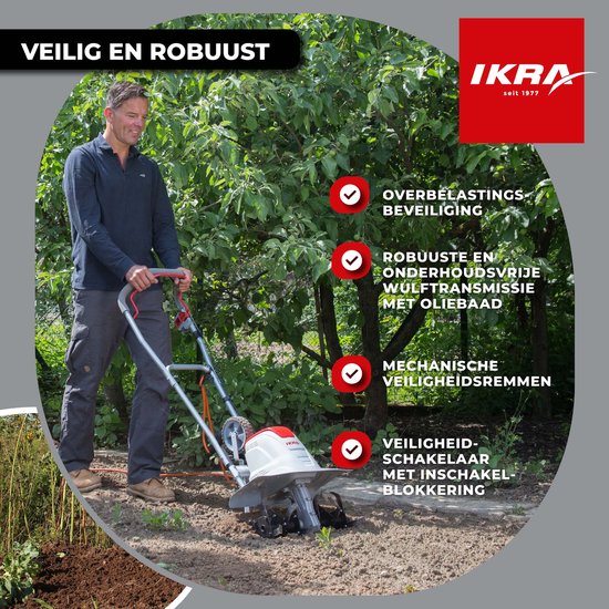 IKRA elektrische tuinfrees FEM 1500, 1.500 W, werkbreedte van 17 tot 45 cm en werkdiepte tot 23 cm, met aanaardploeg — afbeelding 3