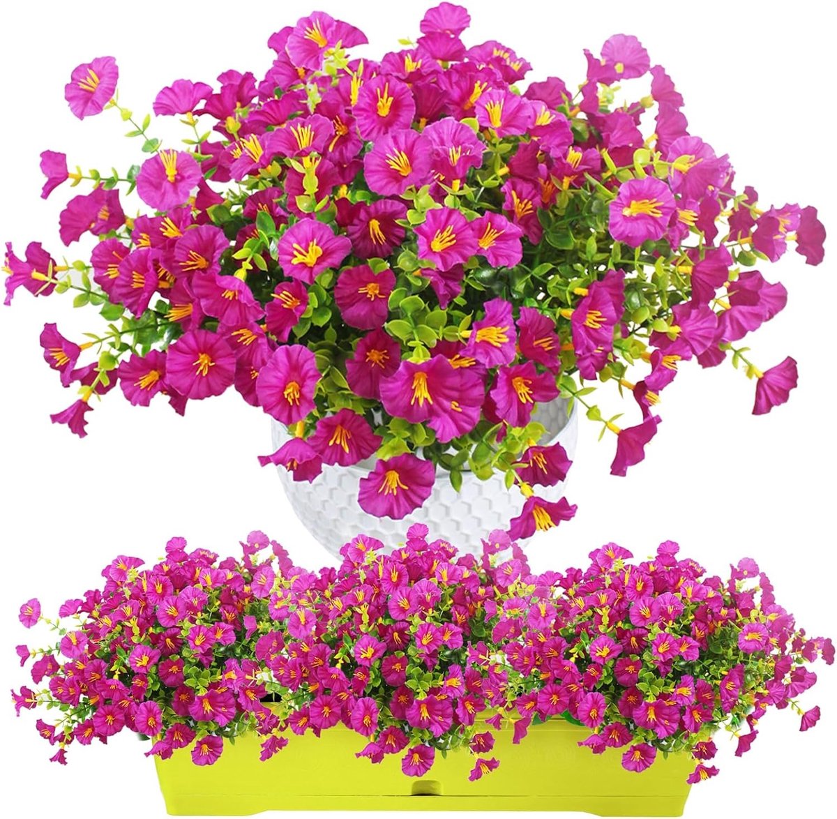 SnelShoppen - 9 Bundels Kunstbloemen, Balkonplanten, Nepbloemen, UV-bestendig, Lentedecoratie, Kunstbloemen voor Binnen en Buiten, Fuchsia, Kleurvast,