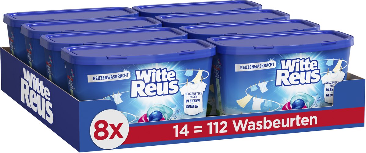 Witte Reus 3+1 Power Caps Wasmiddel Capsules | 8 x 14 wasbeurten | 112 wasbeurten | Voordeelverpakking