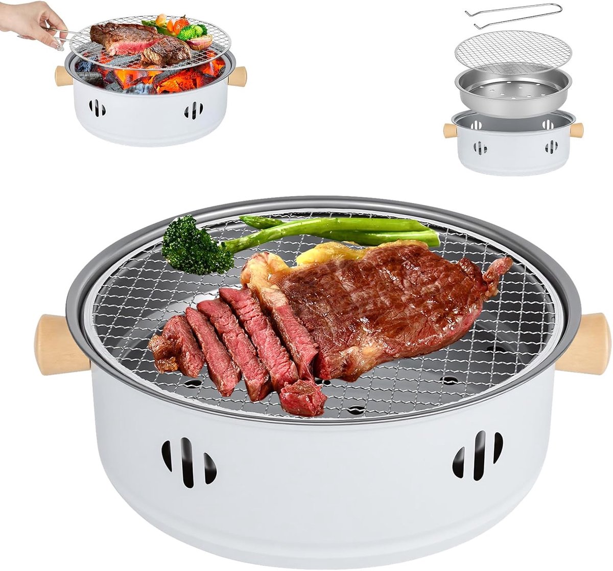 SnelShoppen - Portable Charcoal Grill - Compact BBQ Grill met Non-Stick Coating - Ideaal voor Binnen en Buiten - Perfect voor Feestjes, Picnics en Kam