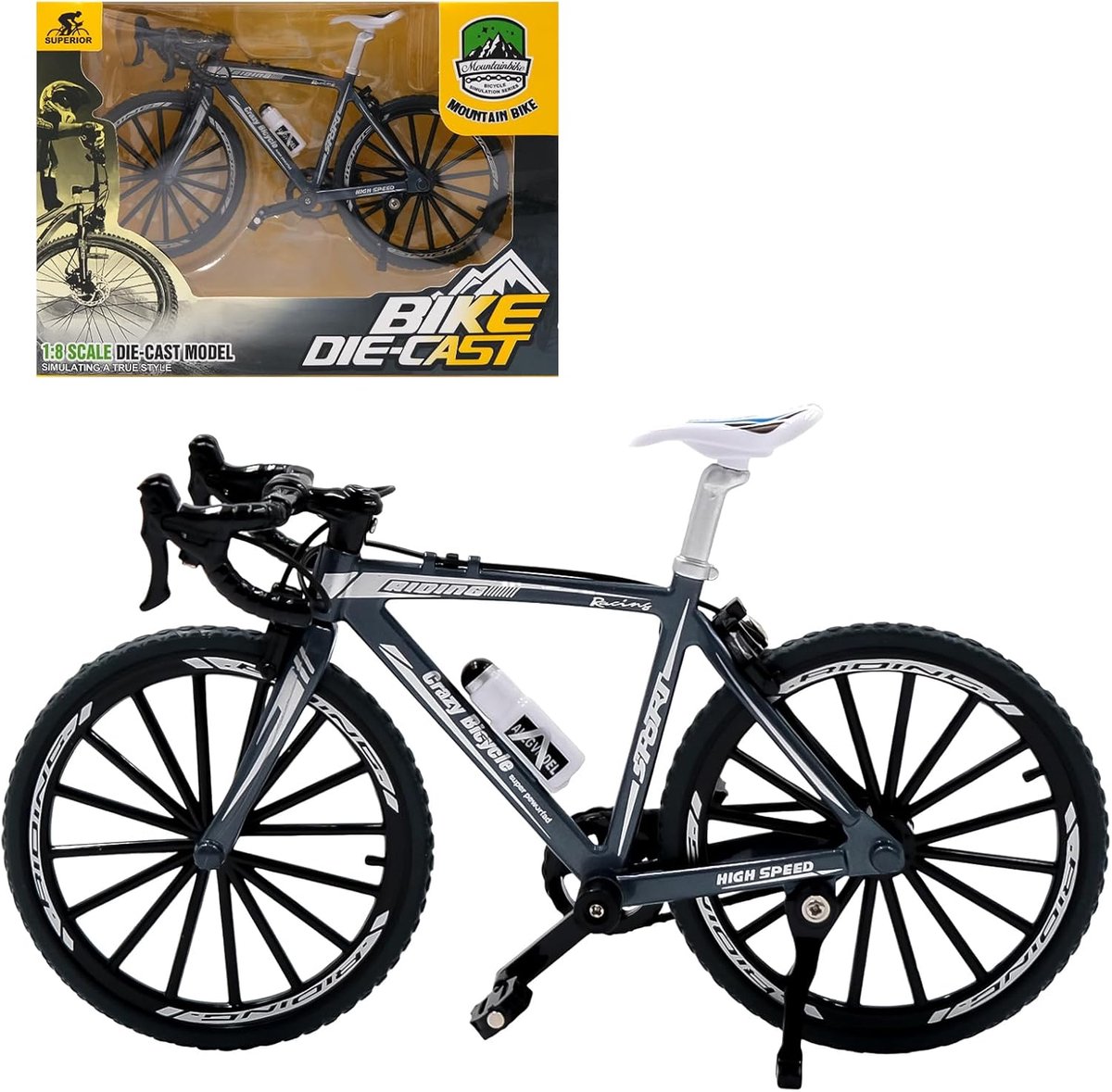 SnelShoppen - Mountain Bike Model Toy 1:8 Schaal, Miniatuur Vingerfiets, Hoogwaardige Decoratie, Fiets Ornamenten, Perfecte Cadeaus voor Verjaardagen