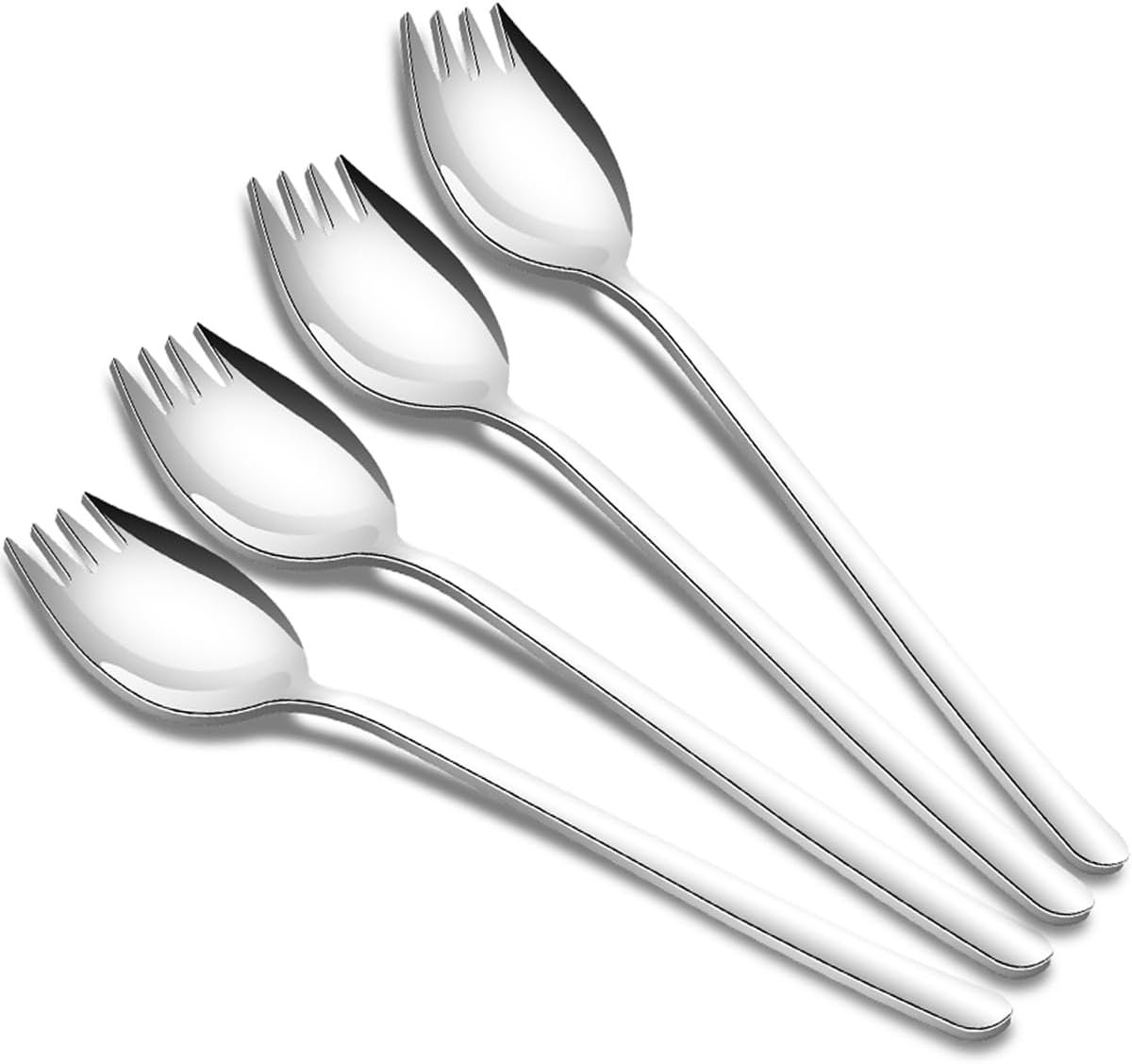 SnelShoppen - 4pcs RVS Sporks 19cm - Multifunctionele Saladescheppen, Fruit Dessert Lepels en Noodle Vorken - Duurzaam, Roestvrij en Corrosiebestendig