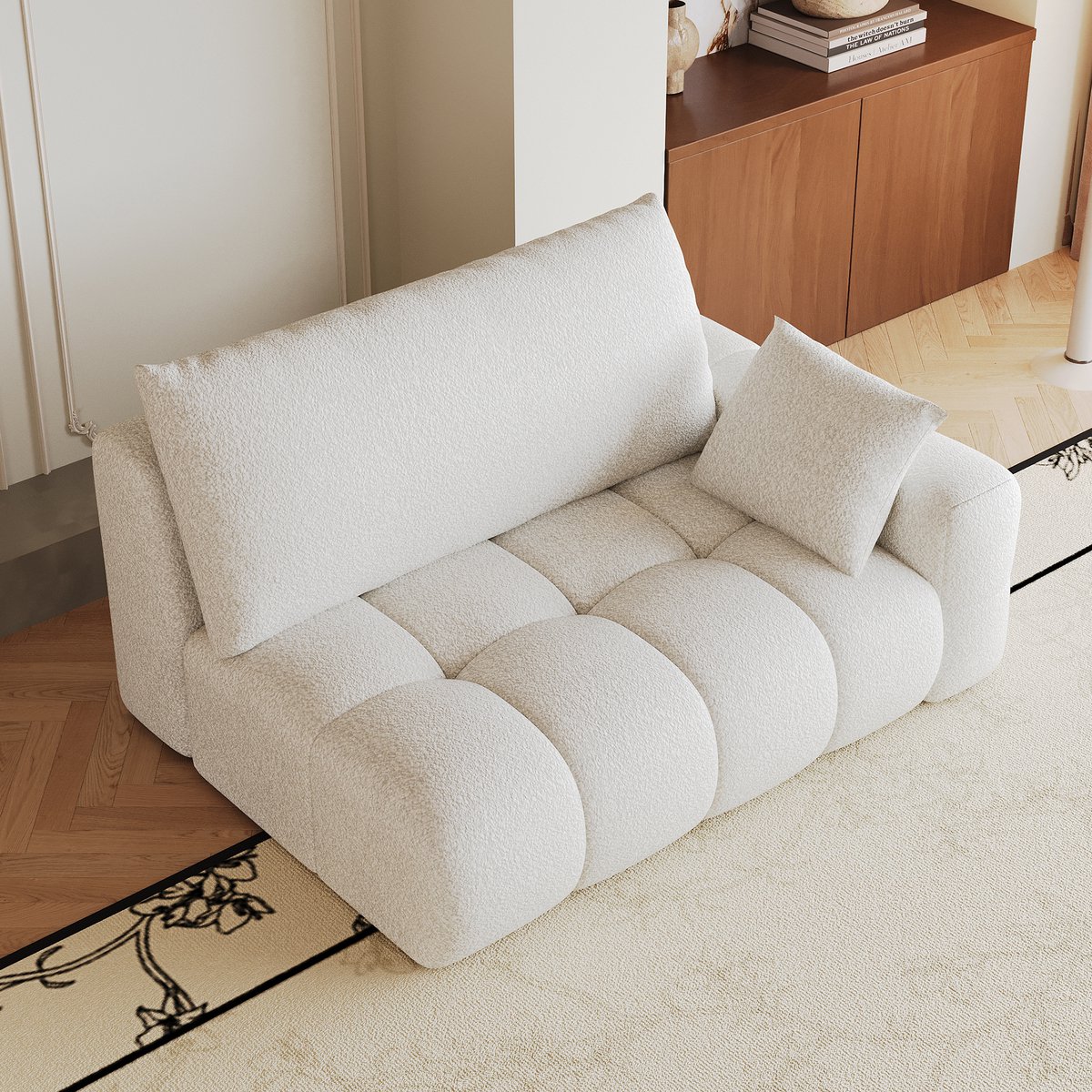 Zitbank 2-Zits - Zacht Comfortabel Design Met Kussens - Voor Woonkamer En Slaapkamer - Stof - Creamy White