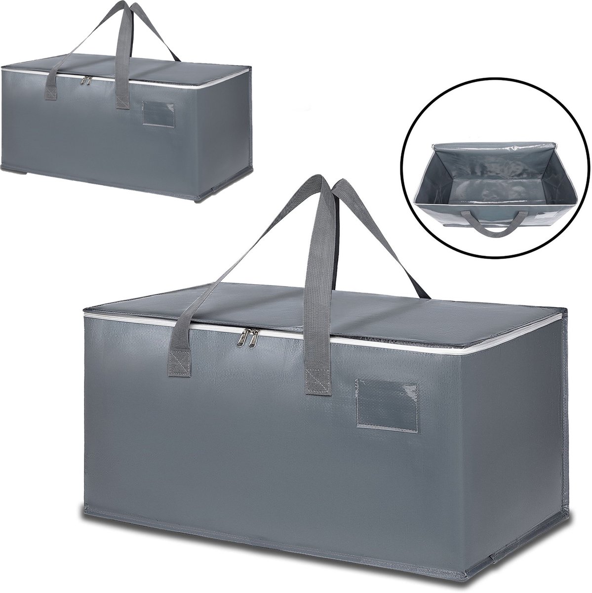 KZQ 2-pack extra grote waterdichte opbergboxen met versterkte handvatten en stevige ritsen - Perfect voor verhuizing opslag reizen en ruimtebesparing - Grijs