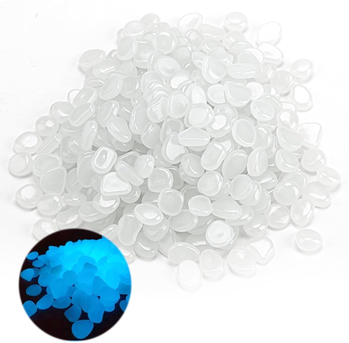 SnelShoppen - 300 Stuks Luminous Stones - Glow in the Dark Tuinstenen - Milieu-vriendelijk - Wit - Voor Aquarium, Tuin, Oprit, Bloembedden