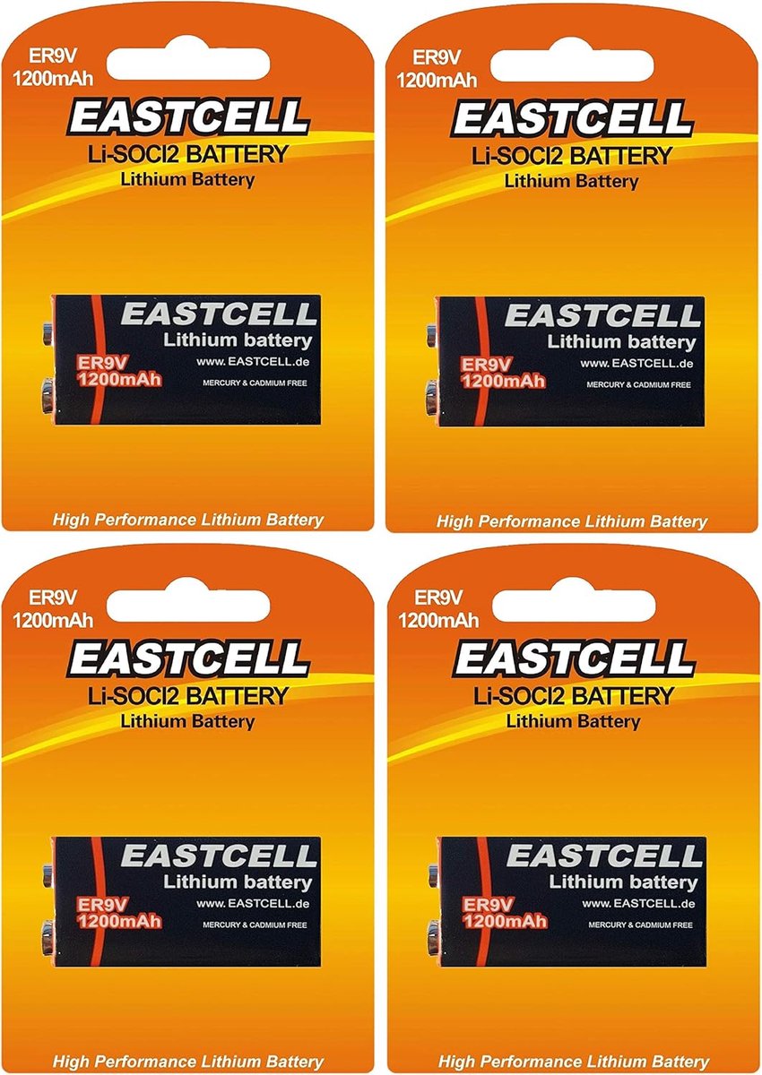 SnelShoppen - 4 x 9V Blokbatterijen (1200mAh) Lithium voor Rookmelders - Wegwerp Lithium Batterijen - Geschikt voor Huishoudens, Veiligheid en Noodsit