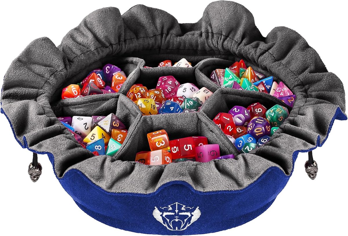SnelShoppen - Grote Dice Bag met Compartimenten - Blauwe Organizer voor 150+ Dobbelstenen - Perfect voor Dungeons and Dragons en Andere Bordspellen