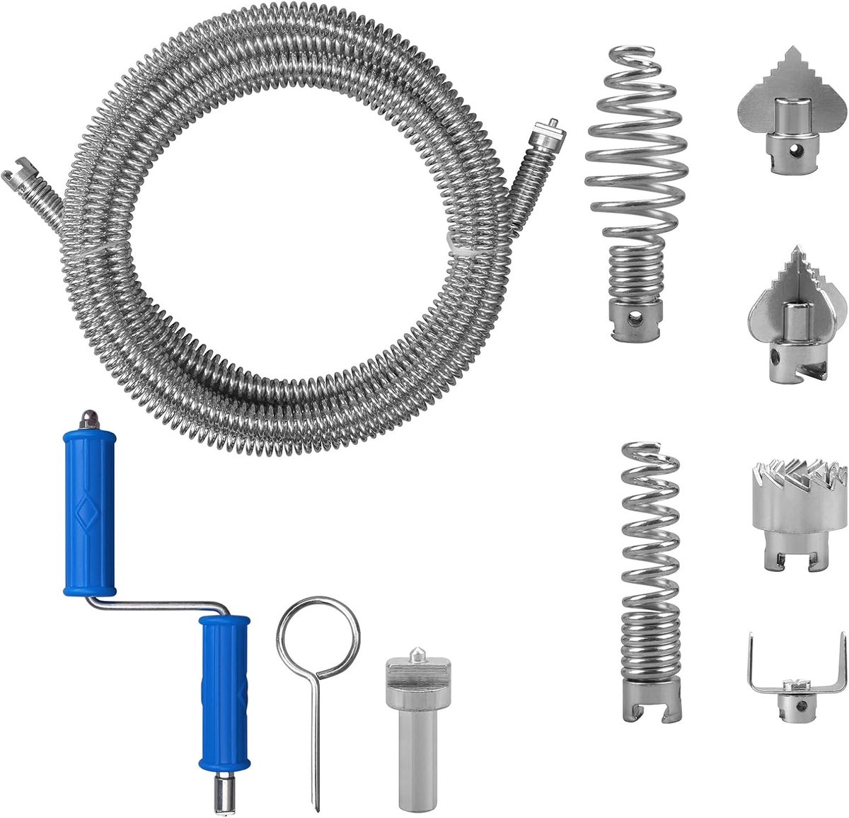 SnelShoppen - Pipe Cleaning Spiral 5m - 12mm Diameter - Inclusief 6 Drain Cleaners en Snijkop - Perfect voor Keuken en Badkamer