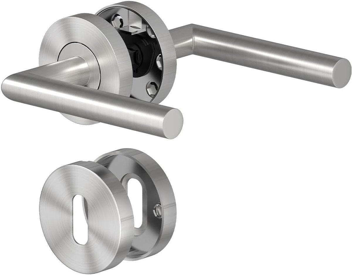 SnelShoppen - Deurhandleset Binnen deuren RVS Toilet L PZ Vorm Profiel Cilinder Zilver Duurzaam