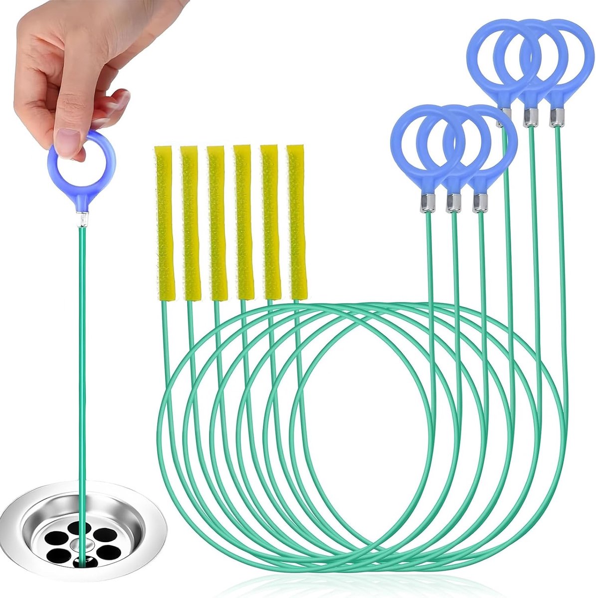 SnelShoppen - Pack van 6 Afvoerspiralen - Stalen Drain Spiral met Nylon Coating voor Keuken, Badkamer, Gootsteen en Verstopte Afvoeren | Herbruikbare