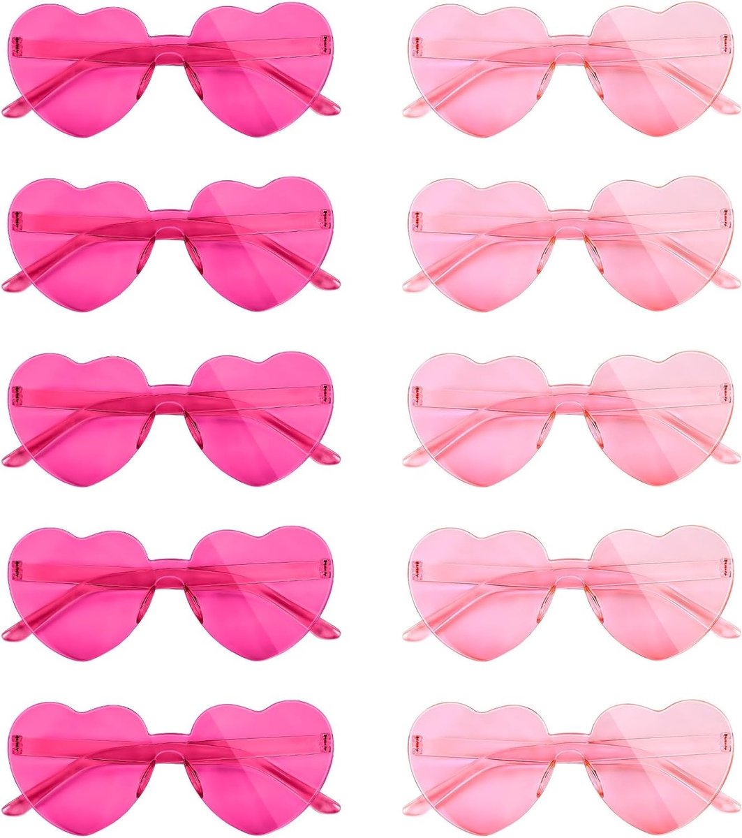 10 Pairs Hartvormige Zonnebrillen voor Dames - Rimless Candy Kleur Zonnebrillen voor Kostuums en Cosplay