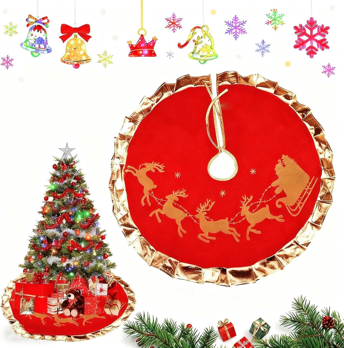 Ronde kerstboomdeken van 90 cm voor kerstversiering, onderlegger en tapijt voor feestelijke decoratie