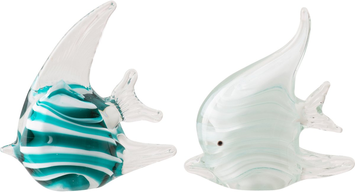 J-Line presse-papier Vis Gestreept - glas - turkoois/wit - small - set van 2