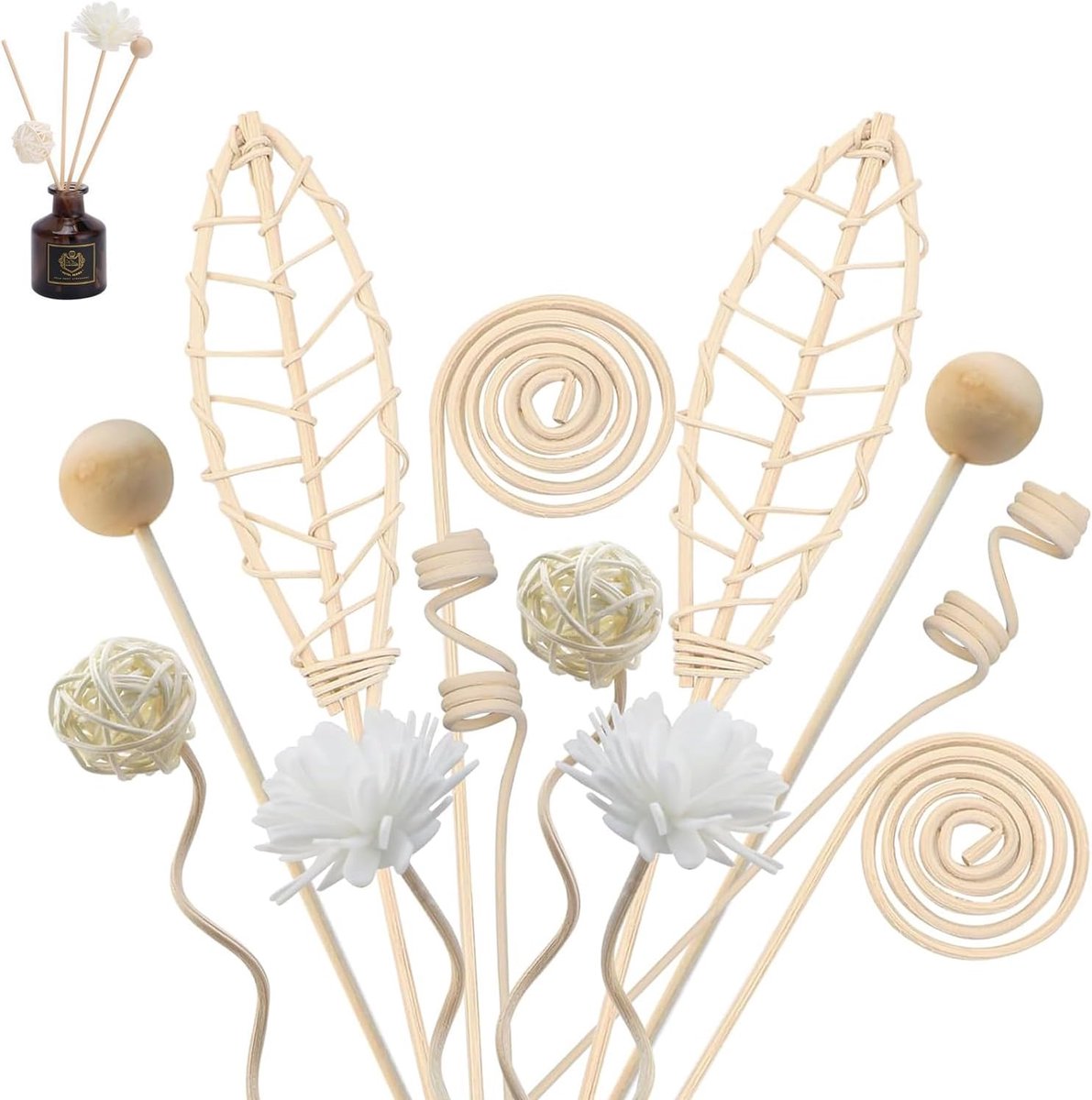 SnelShoppen - 20 Rattan Sticks voor Aroma Diffuser | Natuurlijke Geursticks | Handgemaakt van Hoogwaardige Riet | 6 Verschillende Vormen | Perfect voo