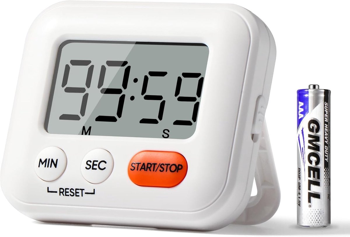 SnelShoppen - Digitale Keuken Timer voor Kinderen - Alarm Klok - Energiezuinig - Inclusief AAA Batterij - Wit - Ideaal voor Koken en Bakken