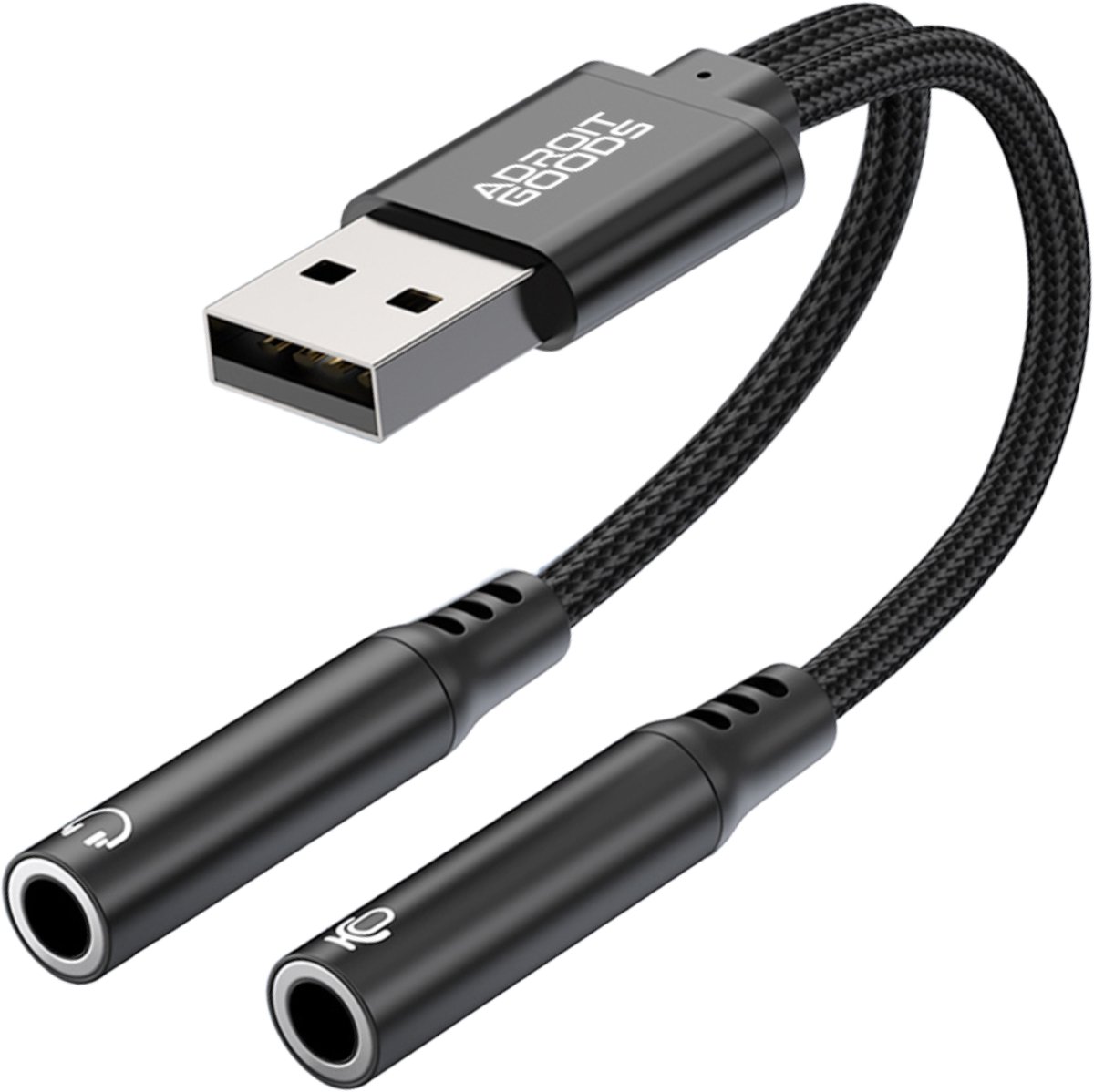 AdroitGoods USB Audio Splitter – 3.5mm Headset & Microfoon Adapter met DAC Chip voor Laptop & PC