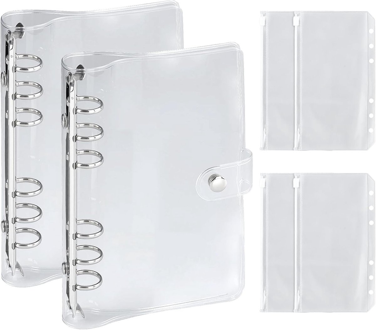 SnelShoppen - 2 Stuks A6 Ringband, Transparante Loose Ring Binder, PVC Ringbinder met Drukknop, Herbruikbare Notitieboek Bescherming voor Kantoor, Sch