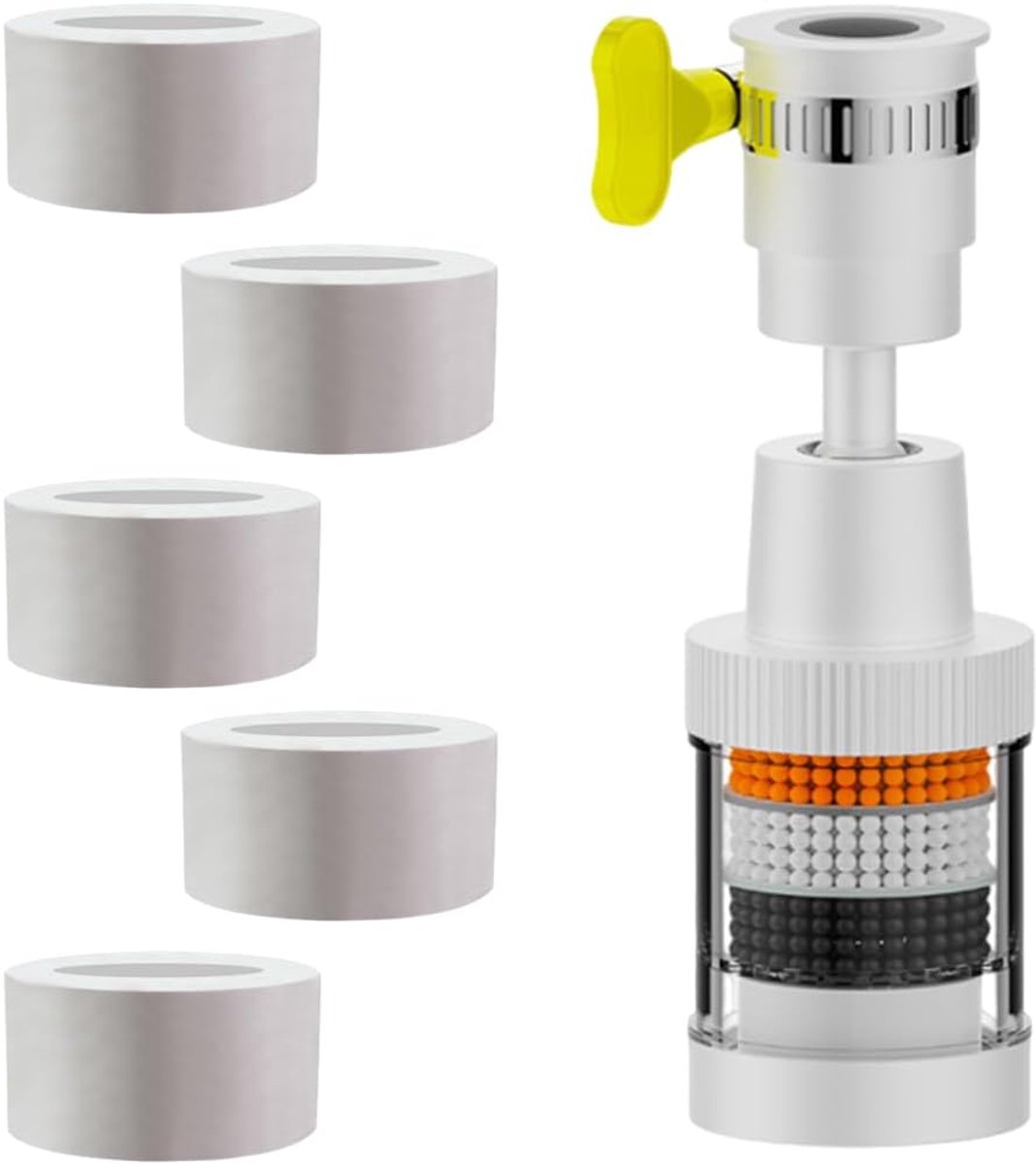 SnelShoppen - Waterfilter voor Kraan, Kraanmontage Filter met 360° Rotatie + 5 Vervangfilterelementen, Anti-Kalk Filter voor Keuken en Badkamer