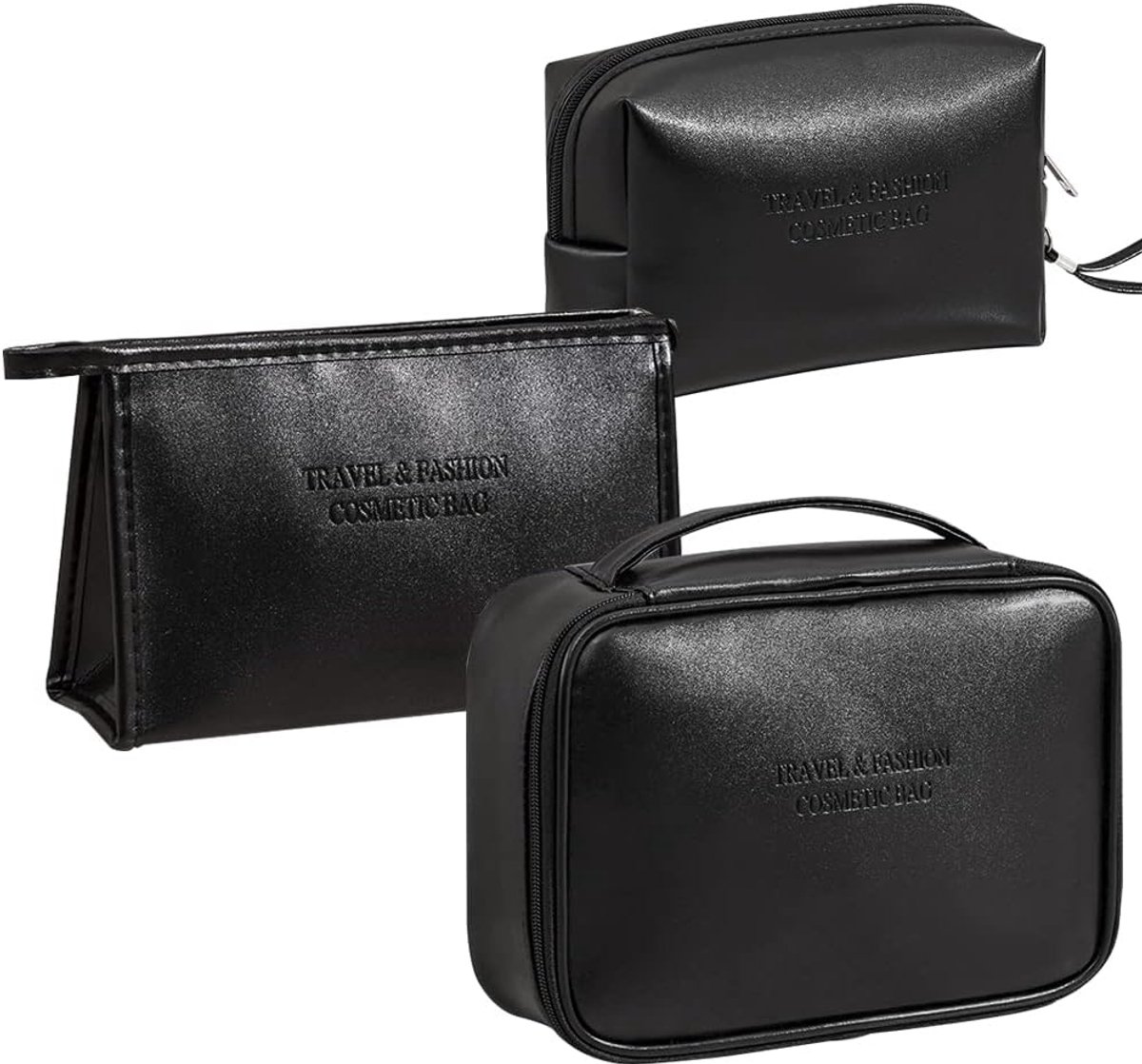 SnelShoppen - 3-delige Make-up Tas Set voor Vrouwen - Grote Capaciteit Reistas voor Cosmetica en Toilettas - Zipper Make-up Tassen in Zwart - Perfect