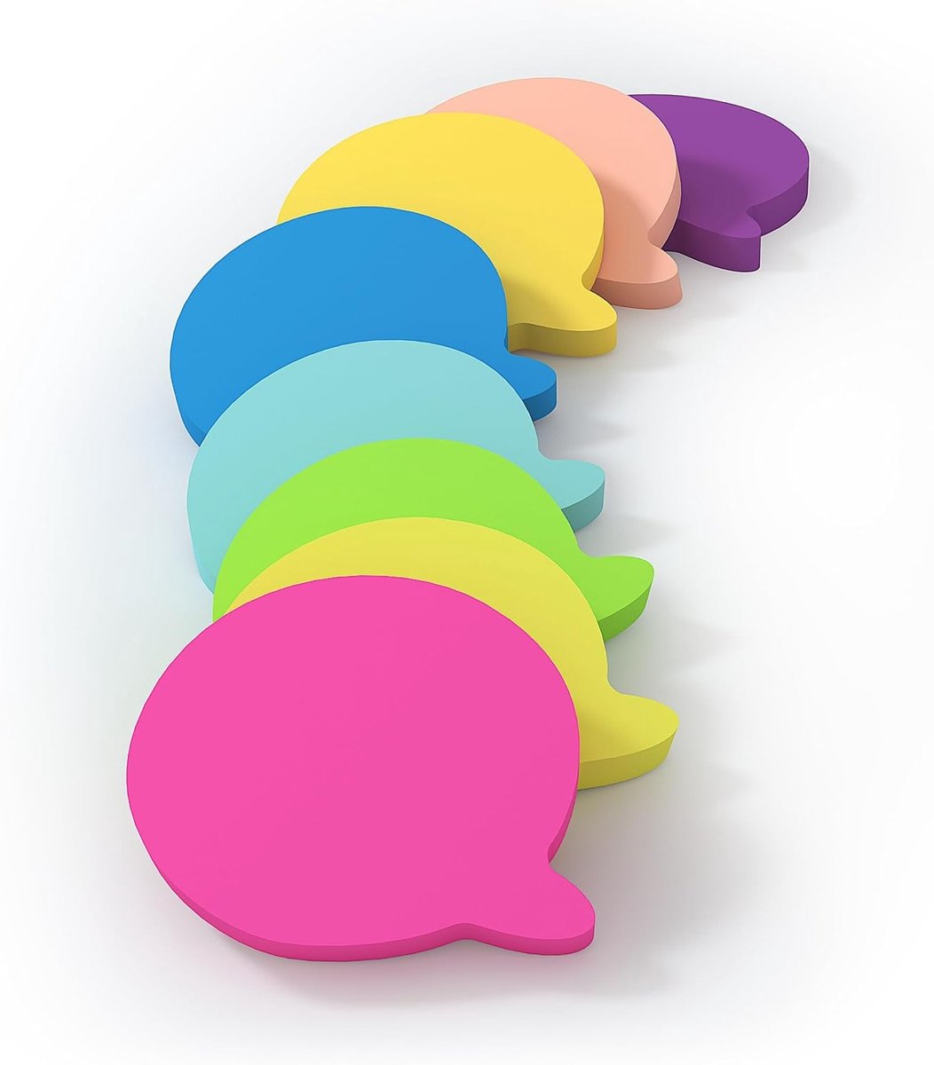 Kleurrijke Bubble Speech Sticky Notes - 8 Pads van 75 x 75 mm met 640 Vellen, Ideaal voor Notities, Herinneringen en Creatieve Projecten