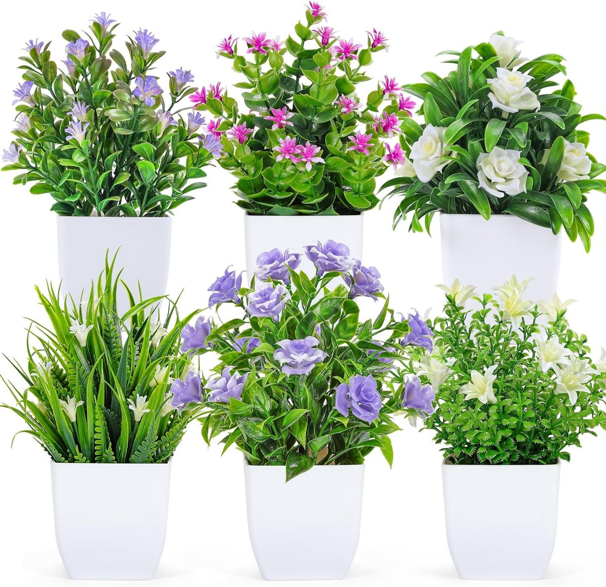 Set van 6 Neppiante met Bloemen voor Interieurdecoratie in Huis, Kantoor en Badkamer